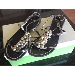 Kate Spade Black and Silver Beaded Sandals